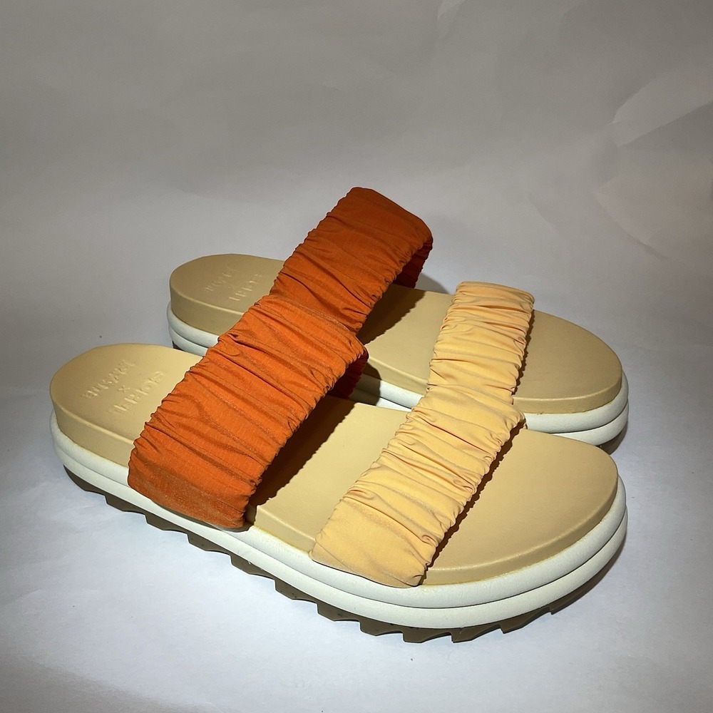 NWOB Sorel Roaming Two Strap Slide Sandals Sz 9 Orange/Peach Ruched Slip On‎